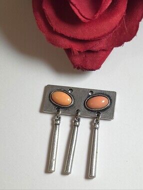JewelMint Cleopatra Coral Cabochon & Silver Tone Dangle Pendant Discontinued